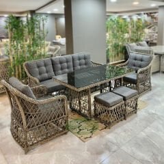 Mira Gri Rattan Üçlü Oturma Grubu